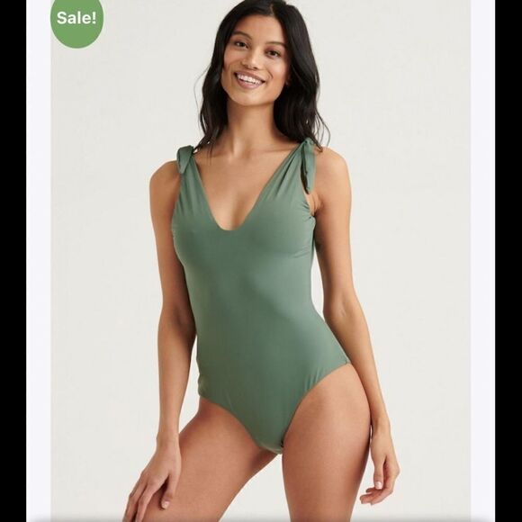 Lucky Brand Womens Swim Shoulder Tie One Piece 3032 Avocado - Picture 1 of 11